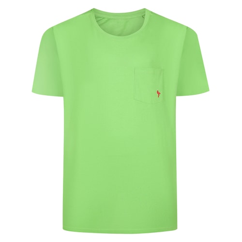 Bigdude Flamingo Embroidered Crew Neck T-Shirt Lime Green